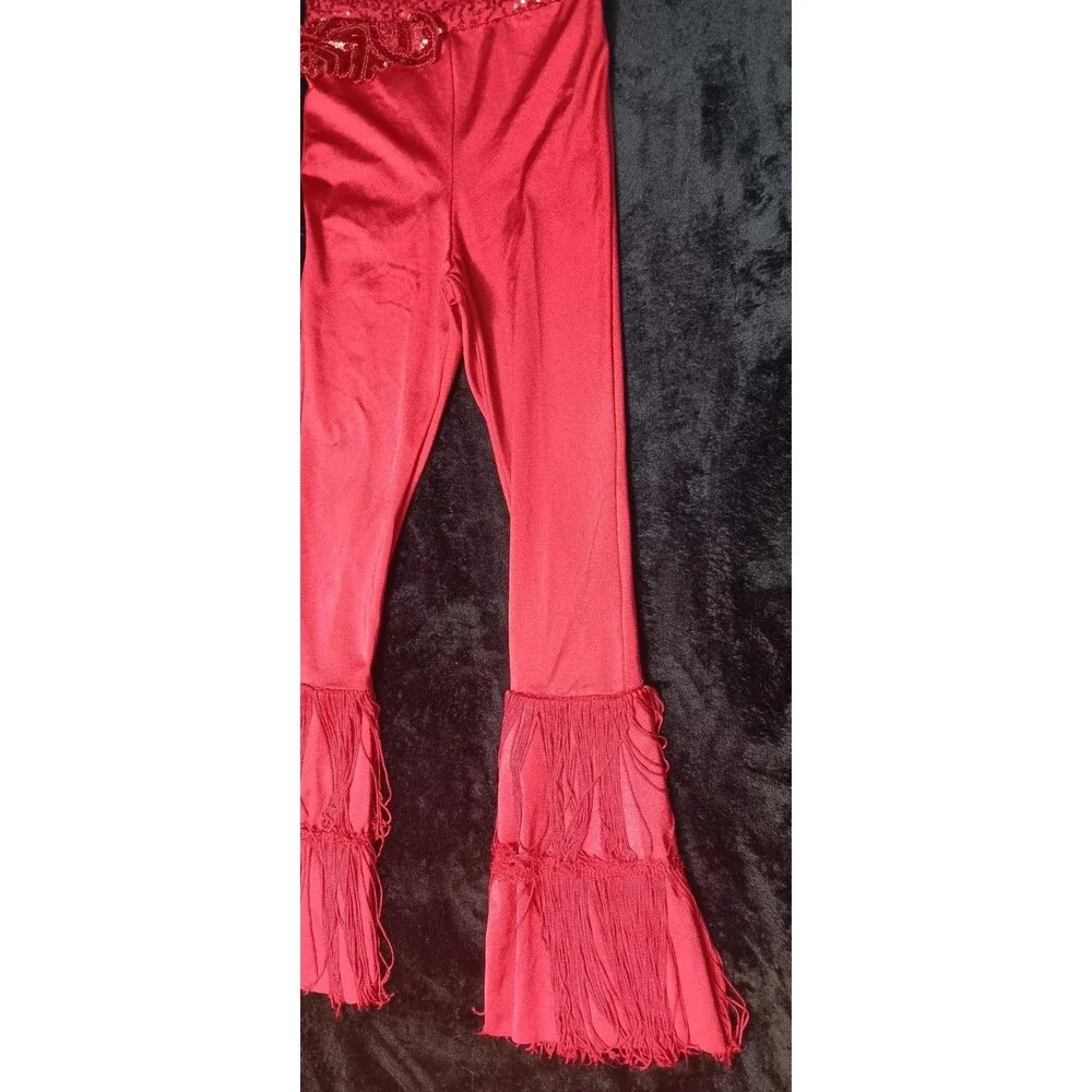 Weissman No Lie Red Sequin Fringe Jumpsuit MC Dance Costume Jazz Tap Disco 70s